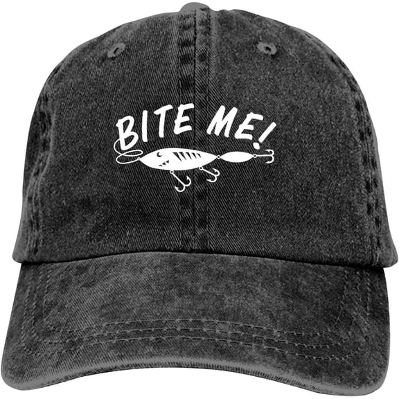 Bite Me Funny Fishing Baseball Cap Vintage Adjustable Washed Hats Cowboy Hats Denim Dad Hat for Men Women Boy Girl