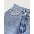 thumbnail image 3 of Womens Light Wash Denim Skirt With Front Slit And Asymmetrical Hem, 3 of 10