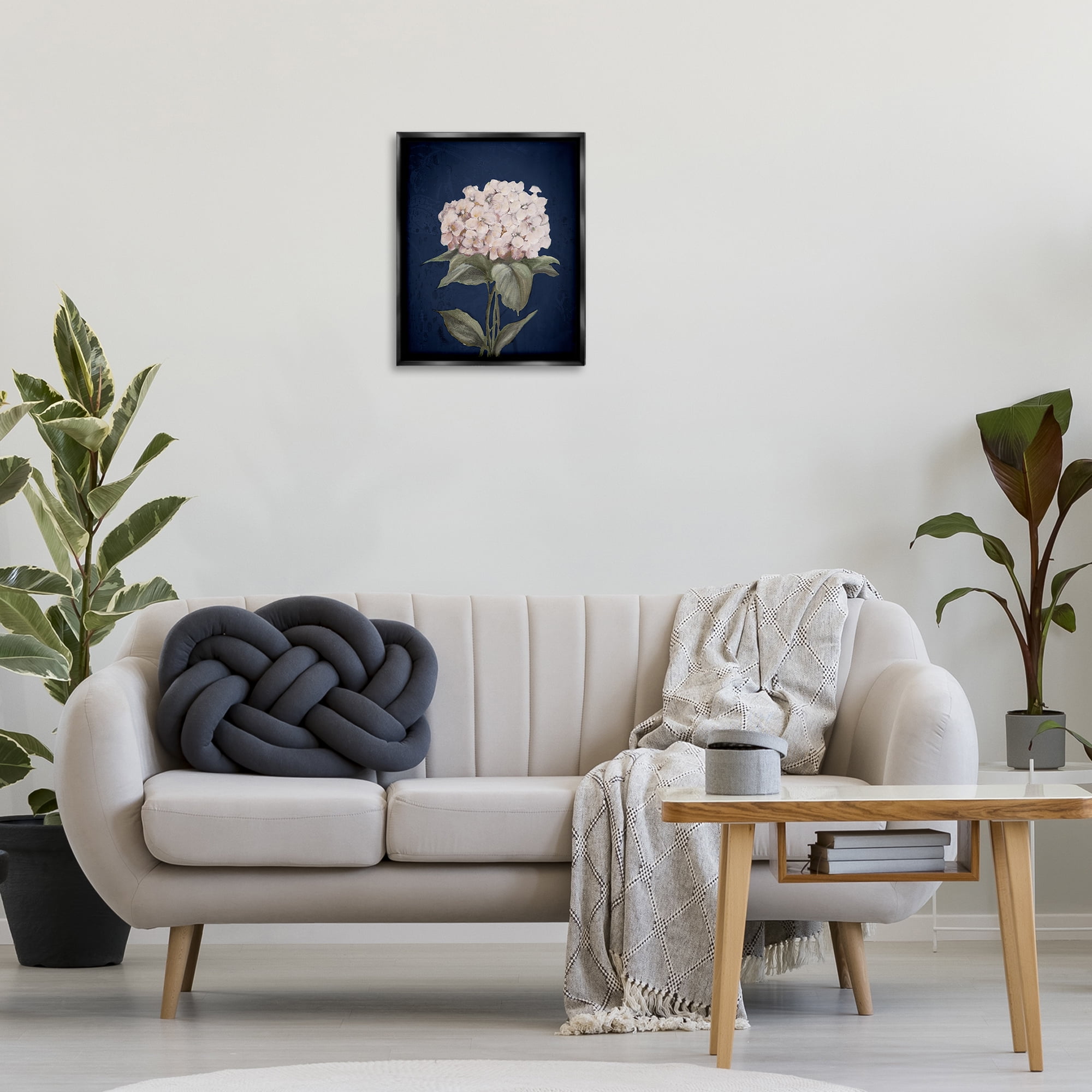Stupell Industries Single Hydrangea Bloom Botanical & Floral Painting Black Floater Framed Canvas Art Print Wall Art, 17 x 21