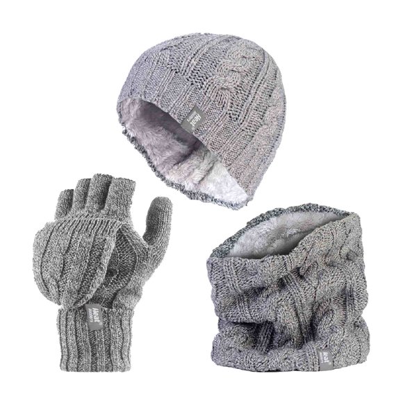 Heat Holders - Womens Thermal Winter Fleece Hat, Neck Warmer and Converter Gloves set