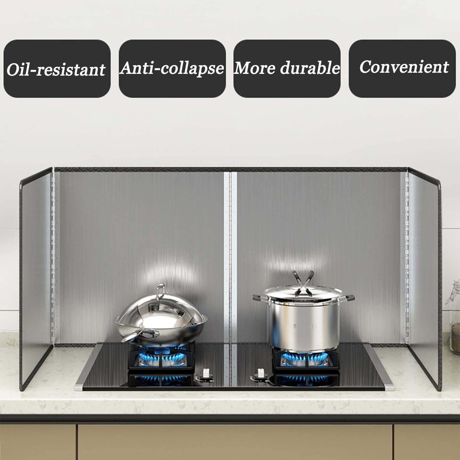 Stainless steel kitchen splash guard, splash guard foldable stove, grease splash guard, 3/4 sided splash guard, gas stove baffle, for stove top, prevent grease from splashing onto the walls