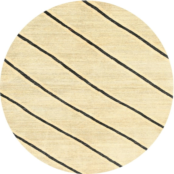 Ahgly Company Machine Washable Indoor Round Contemporary Sun Yellow Area Rugs, 3' Round