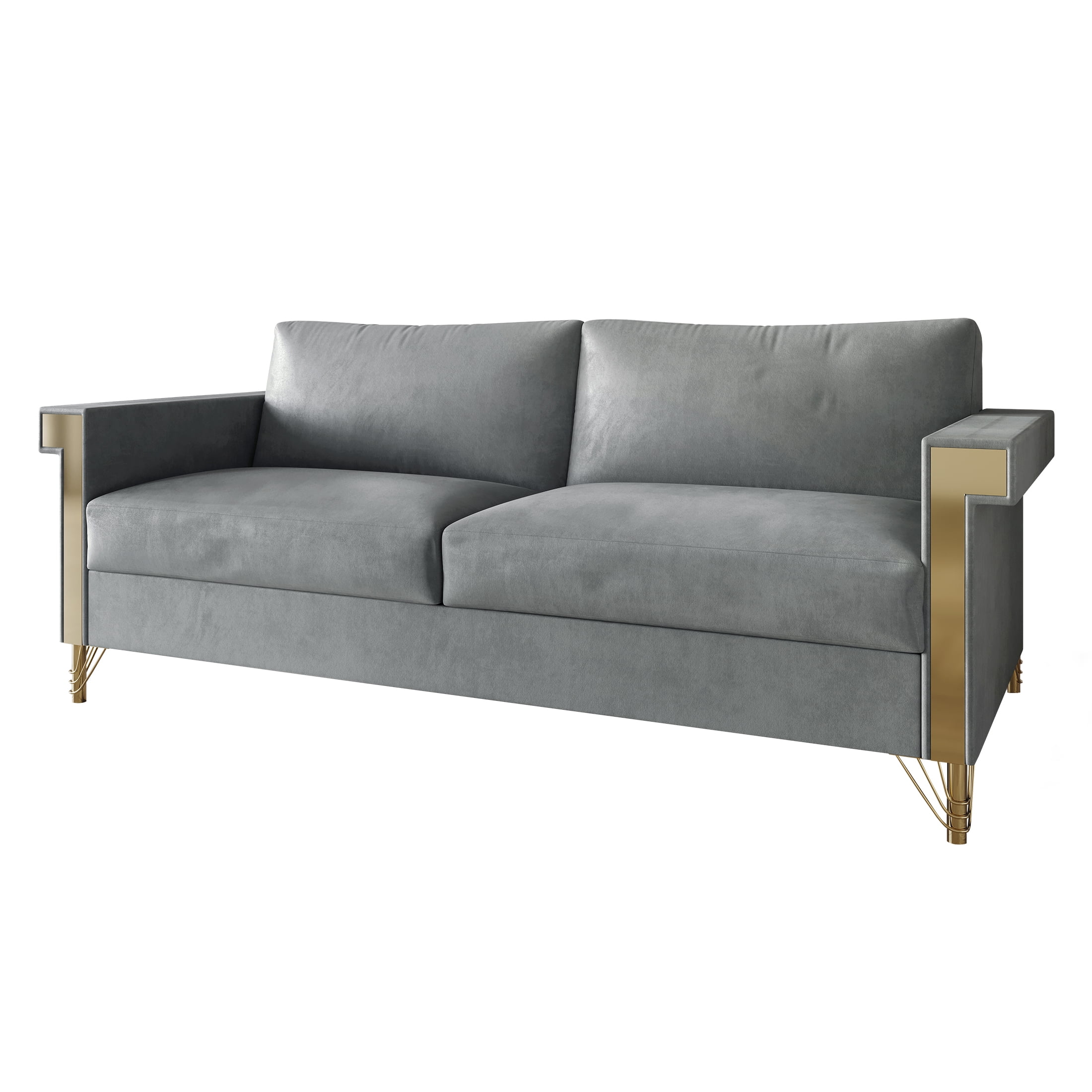 Castle Place Comtemporary Glam Velvet Upholstered Sofa, Silver Grey