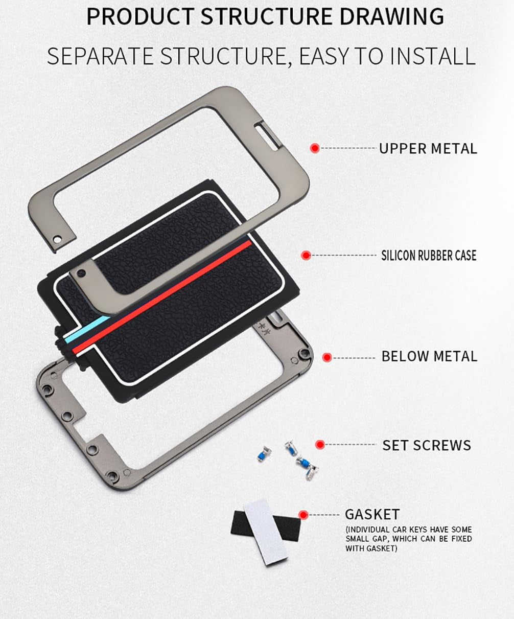 Key Fob Cover Compatible with Fit for BMW 5 Series 535LE 530LI New 3 Series X7 IX3 8 Series X5 Digital Key Card Case Metal Frame Silicone Remote Keychain Case Holder Protector
