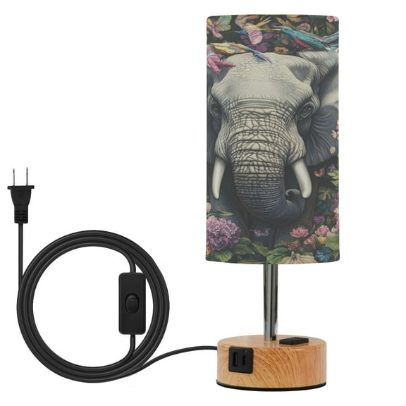 Wobogo Majestic Elephant Bedside Lamp Touch Control Table Lamp with USB A C Charging Ports & AC Outlet 3-Way Dimmable Nightstand Lamp with Linen Fabric Shade for Bedroom Living Room