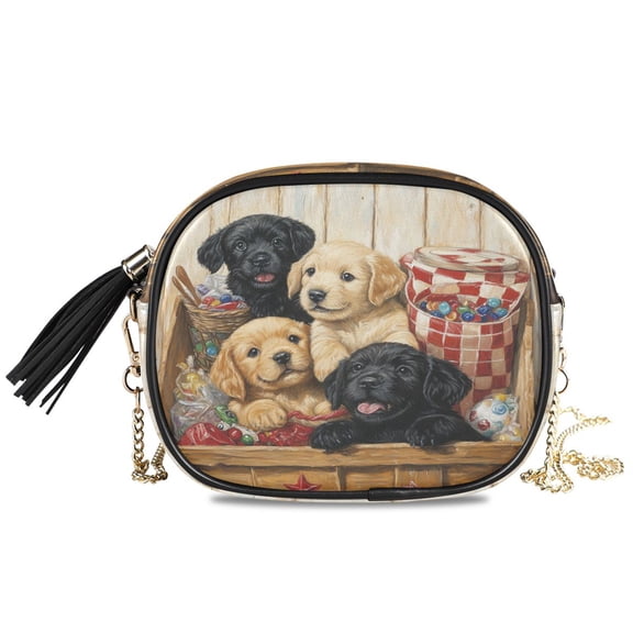 Womens Casual Chain Shoulder Bag Simple style Puppies in Wooden Box Crossbody Bag