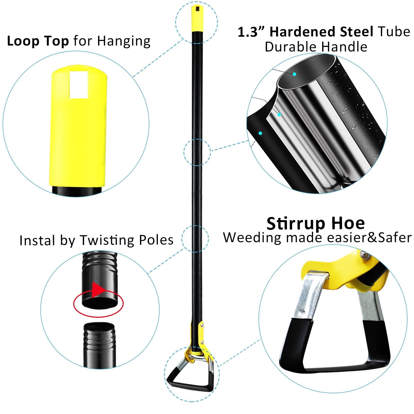 AEASKIEY Hula Hoe Weeder with 90inch Adjustable Long Handle, Garden Tools Hoe, Stirrup Hoe Tools for Garden