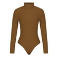 thumbnail image 4 of Elainilye Fashion Thong Shaper Tummy Control Solid Rompers Jumpsuit High-necked Long Sleeve Jumpsuit Bodysuit,Brown, 4 of 6