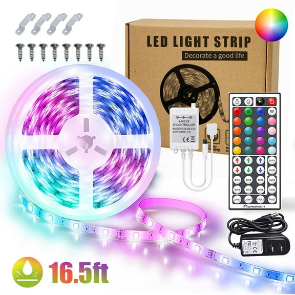 Led Strip Lights,16.4ft RGB Color Changing LED Strips TV LED Backlight 3528 LED Lights for Bedroom,Home,Kitchen,Bar,Party