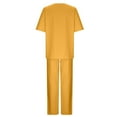 thumbnail image 4 of UAMVSH 2 Piece Cotton Linen Outfits for Women Plus Size Lightweight Vacation Work Sets Short Sleeve Tops and Pants Suit with Pockets(X-Large,Yellow), 4 of 5
