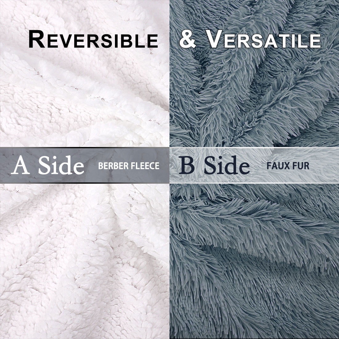 Unique Bargains Shaggy Faux Fur Soft Sherpa Blanket Cadet Grey Throw(50" x 60")