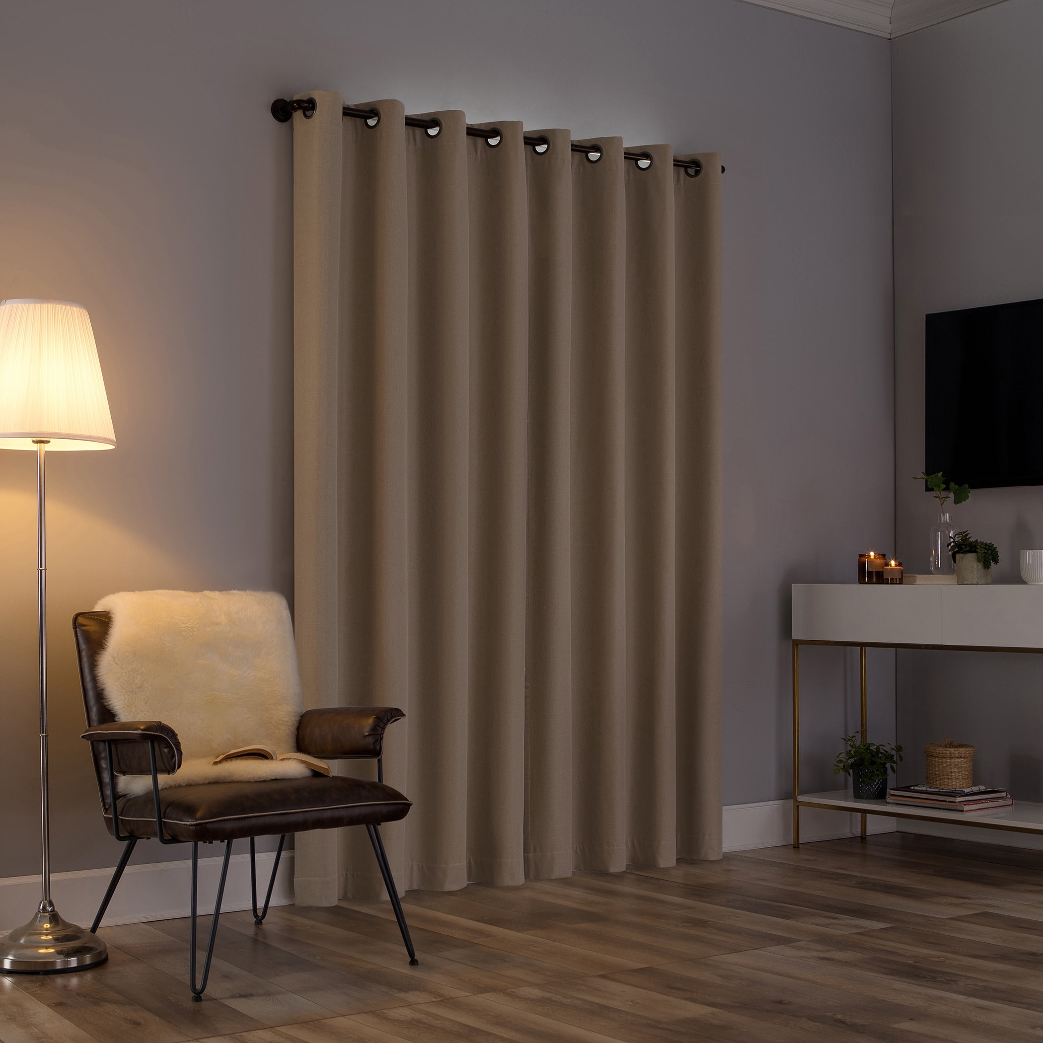 Sun Zero Tyrell Tonal Texture Draft Shield Fleece Insulated 100% Blackout Grommet Curtain Panel In Ecru, 50"X63", Ecru