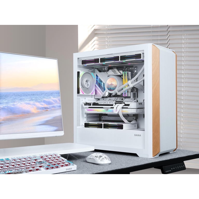 SAMA Z60 White Genuine Walnut Wood PC Case, ATX Mid Tower, Pre