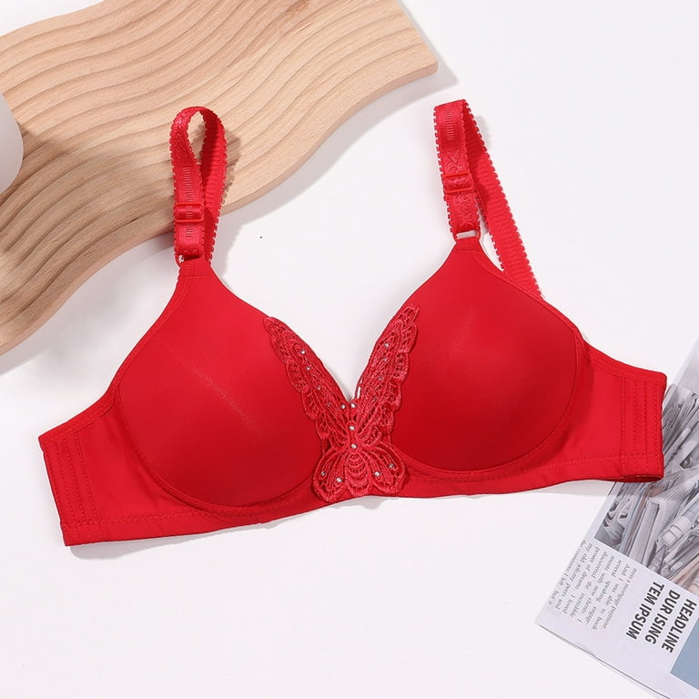 zuwimk Bras For Women Push Up,Women's No Side Effects Underarm and Back- Smoothing Comfort Wireless Lift T-Shirt Bra Red,40 