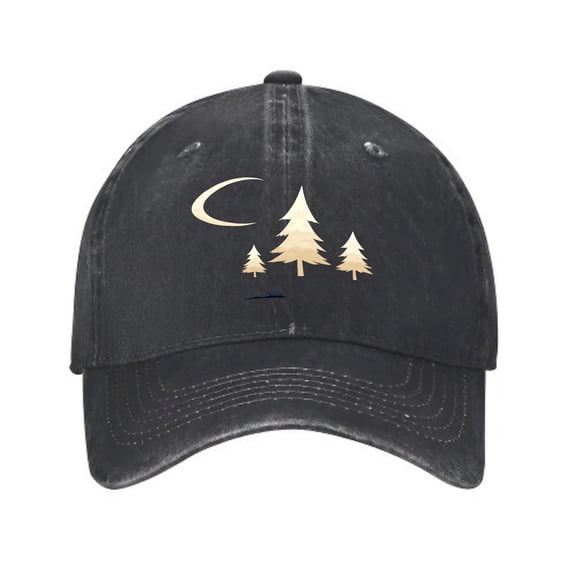 Vintage Cotton Washed Distressed Baseball Cap - Stylish Black Dad Hat with Beige Pine Trees Design for Men & Women