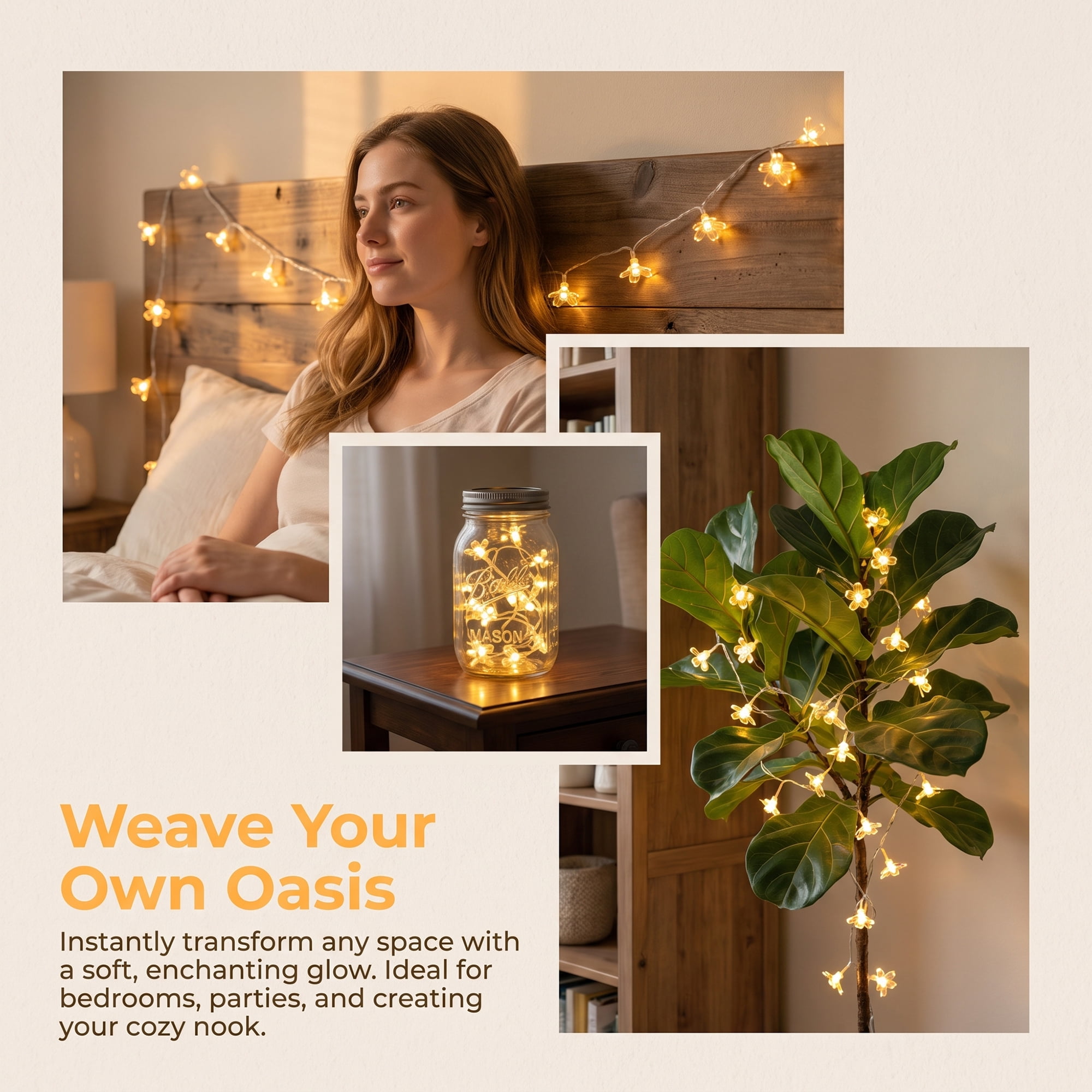Unique Bargains Indoor Aesthetic Botanical Fairy Lamps 9.8 ft Warm White USB Powered