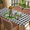 thumbnail image 3 of Welcome Bow Knot Wreath Table Cloths for 3 Foot Rectangle Tables, Summer Flowers Black Gray Plaid Patio Waterproof Elastic Fitted Tablecloths, Washable Rectangular Table Cover for Camping, 3 of 8