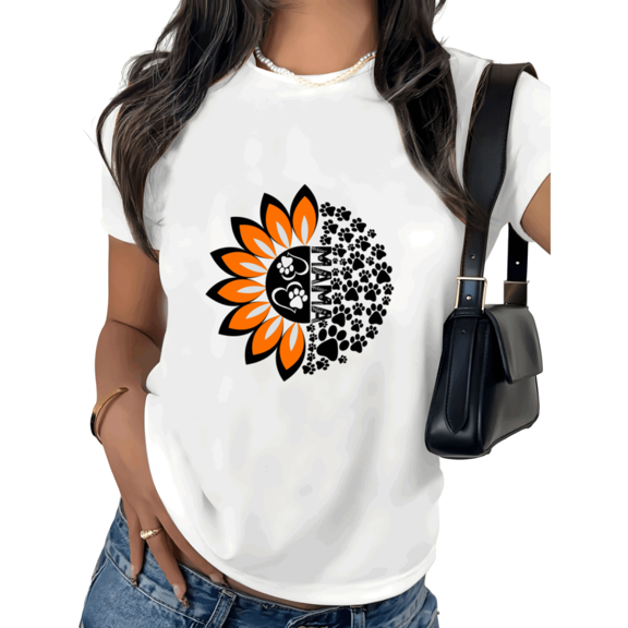 White Sunflower Paw Print Dog Lover Print Tshirt Graphic Tees Shirts Pet Owner Mothers Day Gift Casual Outfit S 5XL Tops
