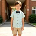 thumbnail image 2 of XAOFW Toddler Boys Girls Back To School Shirts Short Sleeve Lapel Collar Button Front Striped Shirts Child Kids First Day Of School Shirts Breathable Tops 4-5 Years, 2 of 8