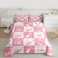 thumbnail image 2 of Feelyou Modern Golf Sport Full Size Comforter Sets, Pink Patchwork Buffalo Bedding Comforter Set, Teens Kids Boys Girls Reversible Bedding Sets, Luxury Bedroom Decor, 3-Piece, 2 of 8