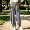 thumbnail image 5 of Bovxnpu Womens Casual Athletic Pants Lounge Pants High Waist Pleated Cotton Linen Wide Leg Loose Casual Pants, 5 of 8