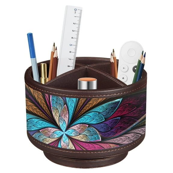 Mgkitch 360°Rotatable TV Remote Control Holder with 4 Compartments,PU Leather Nightstand Storage Box, Desk Organizer/Caddy/Tray for Pen,Cosmetics,Controllers,Phone,Office Supply,Home Decor