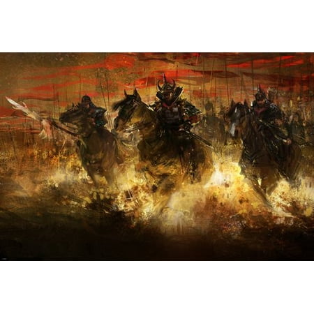 - Chinese Warriors Painting Poster 24X36 Historic Impressionistic Art Gem
