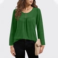 thumbnail image 3 of Front Pleated Tunic Tops for Women 3/4 Sleeve Round Neck Solid Blouses 2026 Fashion Office and Vacation Casual Wear, 3 of 6