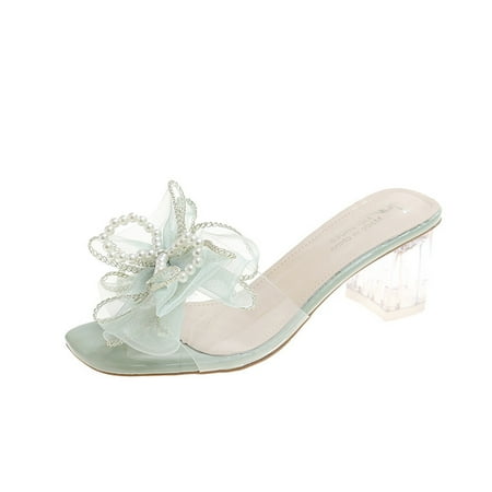 

Women Sandals clearance for Juebong Clear Heels for Women Bowknots Sandals Low Heels Mules for Women Open Toe Block Chunky Heels Sandals Slip On Sandals Holiday Party Wedding Dress Pumps Shoes