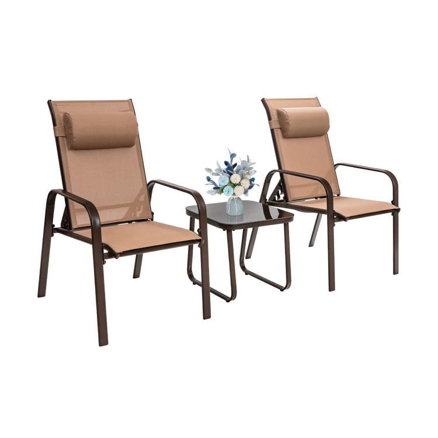 Aimee Lii 3 Pieces Outdoor Patio Furniture Set, Patio Bistro Furniture Set with Adjustable Backrest, Brown