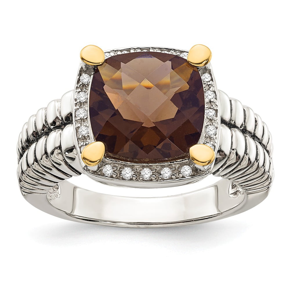 14 kt Yellow Gold and Sterling Silver Sterling Silver w/14k Smoky Quartz Ring Size 6