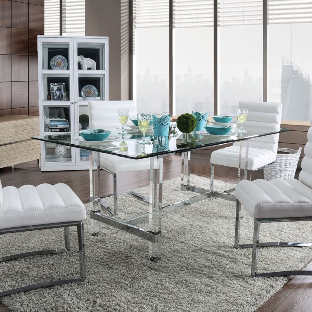 Furniture of America Santo Contemporary Glass Top Dining Table, Clear ...
