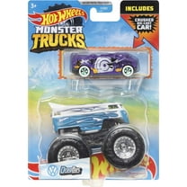 Hot Wheels Monster Trucks 1:64 Scale Vehicles 2 Pack; 1 Die-Cast Truck & 1 Car
