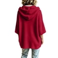 thumbnail image 3 of AKOEE Oversized Hoodies Women 3/4 Length Batwing Sleeve Drawstring Hooded Sweatshirts Plus Size Casual Sweaters (S, Red), 3 of 6
