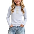 thumbnail image 2 of Sakuulaan Girls Long Sleeve Tops,Ribbed Knit Ruffle Neck Lace Button Fall Winter School Casual Shirt, 2 of 6