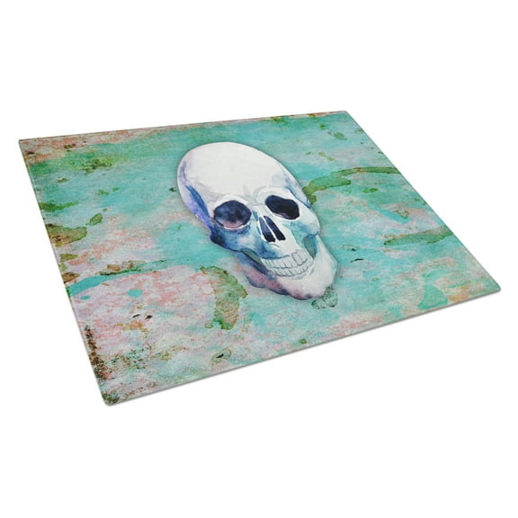 Caroline's Treasures Day of the Dead Teal Skull Glass Cutting Board Large
