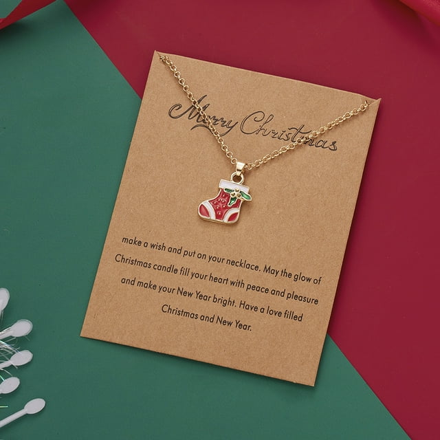 Creative Dripping Oil Santa Snowman Necklace Wishing Painting Oiled Paper Card Necklace
