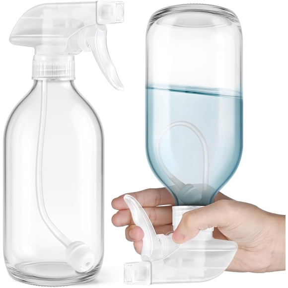 Tecohouse 2 Pack Bouteilles Vaporisateur en Verre 360° Transparentes, 16 oz Contenants Vides Rechargeables avec Buses de Pulvérisation Réglables, Bouteilles Vaporisateur pour Solutions de Nettoyage et Plantes