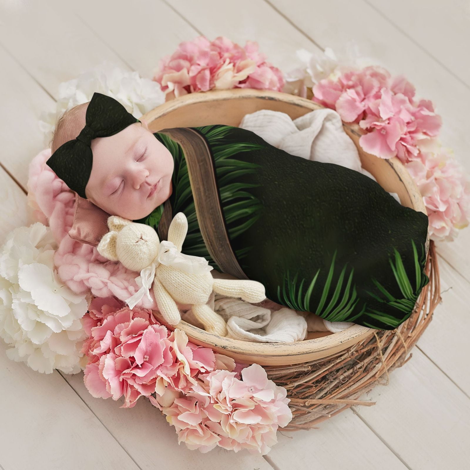 Naloa Framed Greenery Wall Art Baby Newborn Receiving Blanket with Matching Headband and Beanie Set Baby Swaddle Nursery Swaddle Wrap