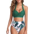 thumbnail image 1 of Xishao Trajes de Baño para Mujer 2 Piezas Conjunto de Bikini Bañador Cintura Alta Espalda Descubierta para Playa Piscina Natación Verde Hojas CH Verde Hojas CH Xishao ropa, 1 of 2