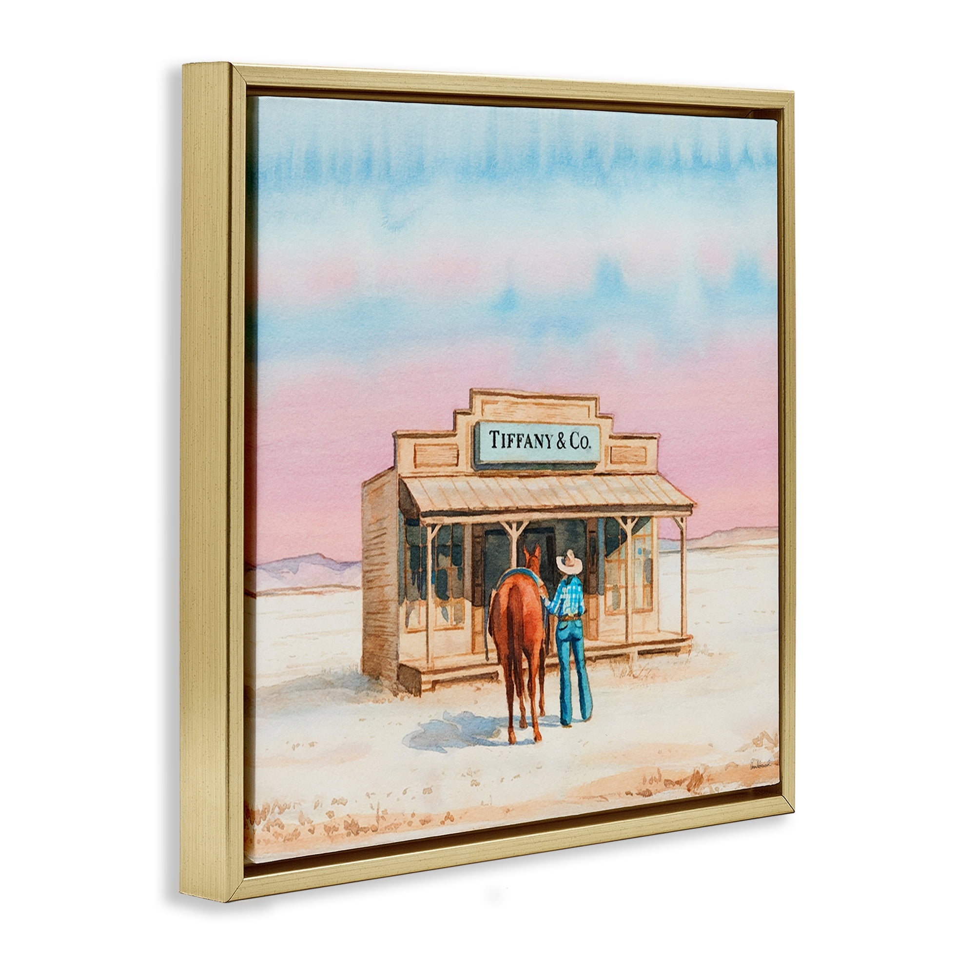Stupell Industries Fashionista Cowgirl in Desert Fashion Painting Gold Floater Framed Canvas Art Print Wall Art, 25 x 25