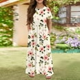 thumbnail image 2 of XADYUY Girls Maxi Dresses 10-12 Casual Floral Print Short Sleeve Maxi Dress Cute Crew Neck Sundresses Beach Swing Dresses with Pocketss 13-14 Years,Beige, 2 of 5