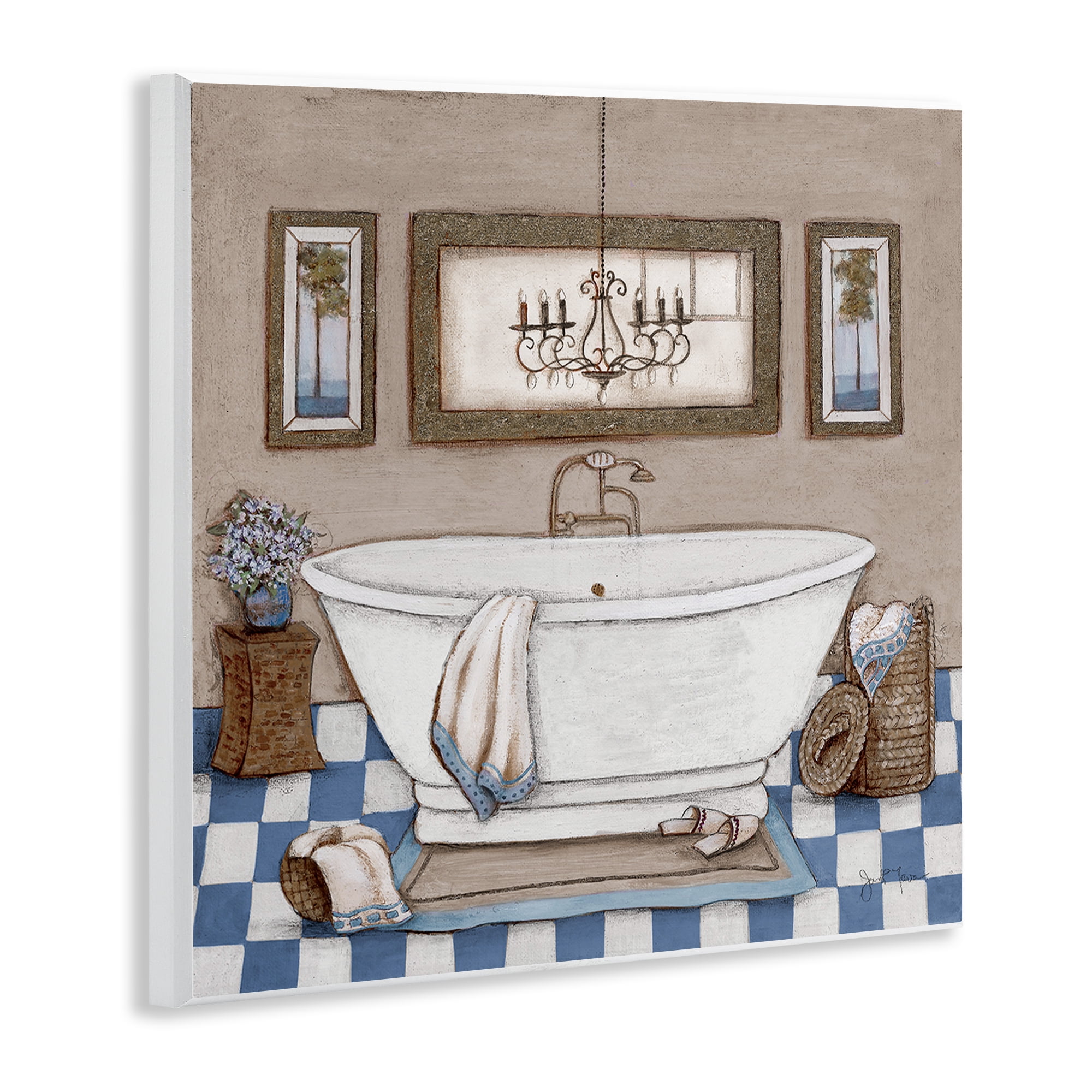 Stupell Industries Checkered Bathroom & Chandelier Wall Plaque Art, design by Janet Tava