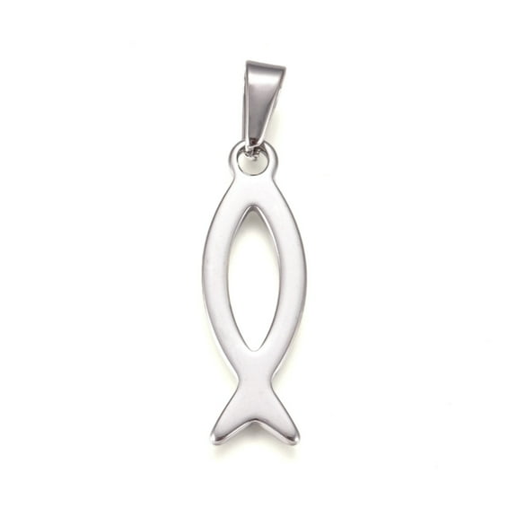 Resistant 304 Stainless Steel Pendants Ichthys/Jesus Fish for Easter Stainless Steel color 36.5x12x1.5mm Hole: 9.5x4mm