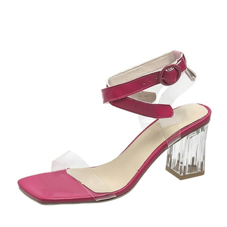 

KI-8jcuD Rose Gold Shoes For Women Ladies Fashion Transparent Leather Patch Square Head Buckle Thick High Heeled Sandals Women Slides And Sandals Wide Width Sandals For Women 7W Womens Comfort Sanda