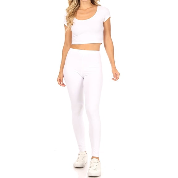 Moa Collection Women's Casual Solid Full Length Leggings Elastic Waistband
