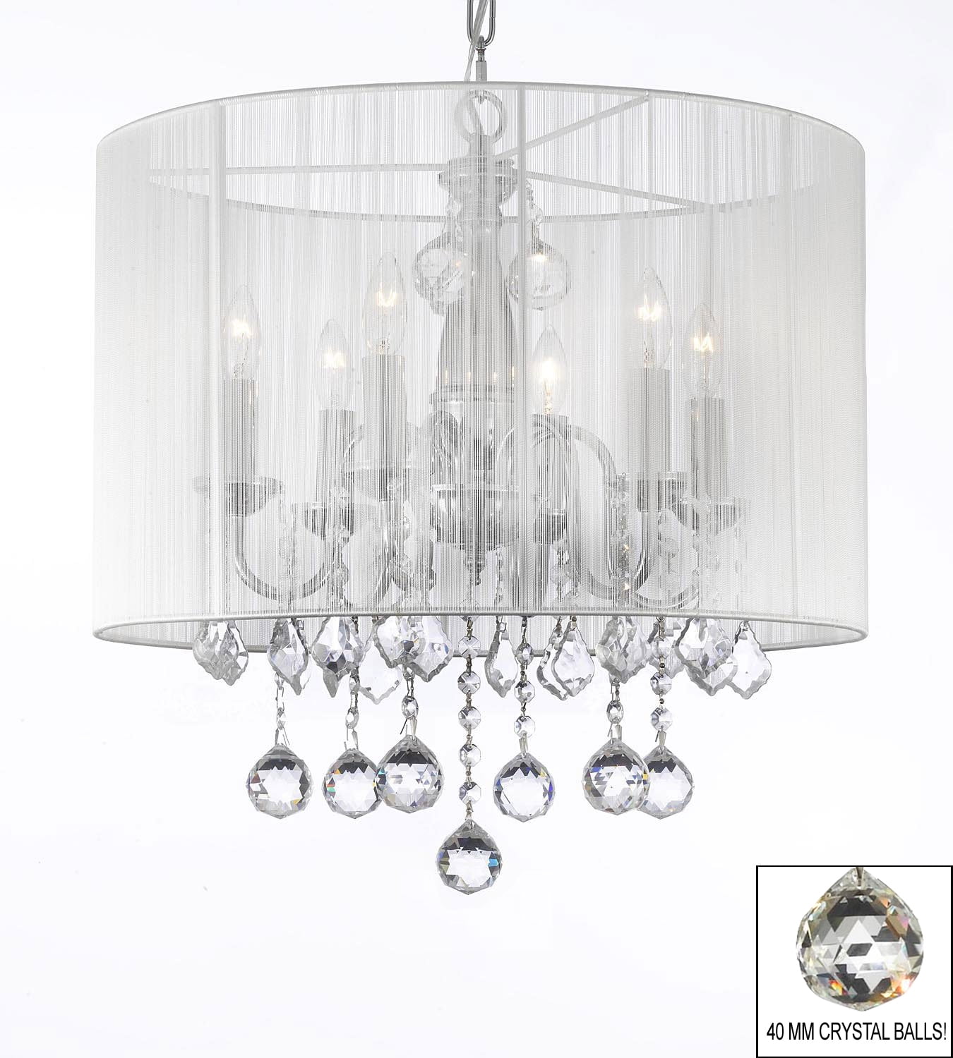 Crystal Chandelier With Large White Shade 40mm Crystal Chandelier With Large White Shade 40mm