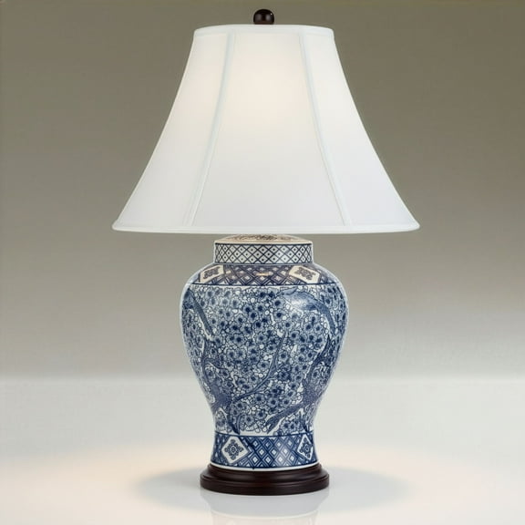 Barnes and Ivy Shonna Traditional Table Lamp 27" Tall Blue White Garden Bird Bell Shade for Bedroom Living Room Bedside Nightstand Office Family House