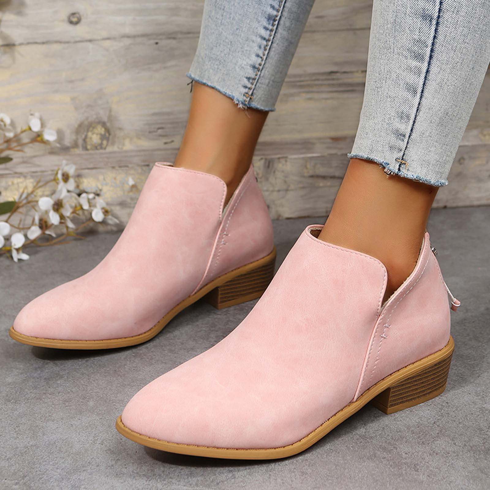 Ladies Low Cuban Heel Round Toe Pu Leather Zip Ankle Boots Womens Chelsea  Boots | eBay