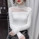 thumbnail image 4 of Women Autumn Lace Mock Neck Fashionable Slim Bottoming Shirt Women Clothes Fashion Hollow Out Long Sleeve Pullover Knittin Tops, 4 of 5
